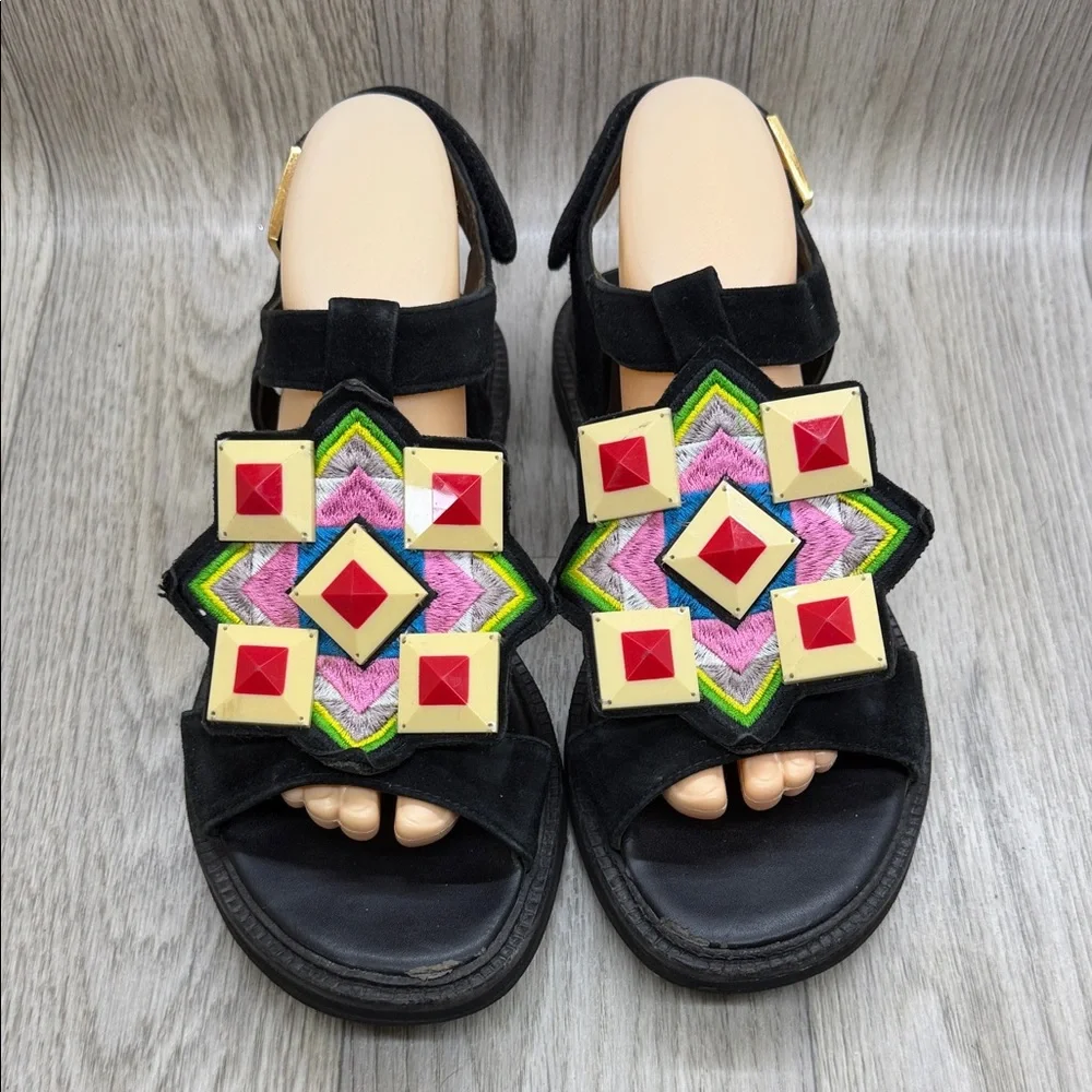 Kat Maconie Vibrant Geometric Black Sandals